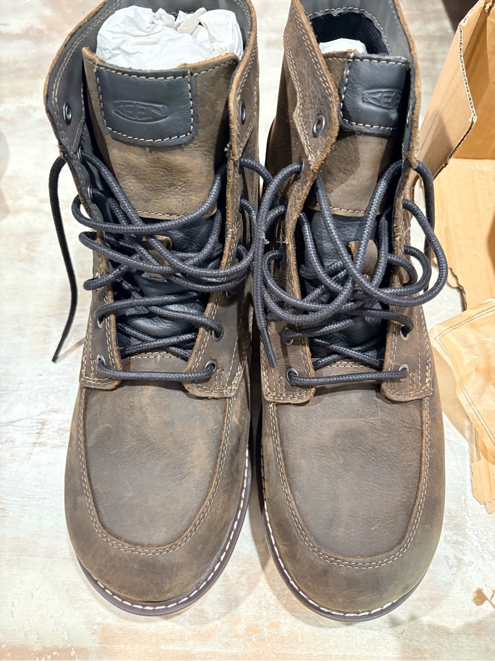 KEEN Jose Men's Brown Leather Lace-Up Work Boots